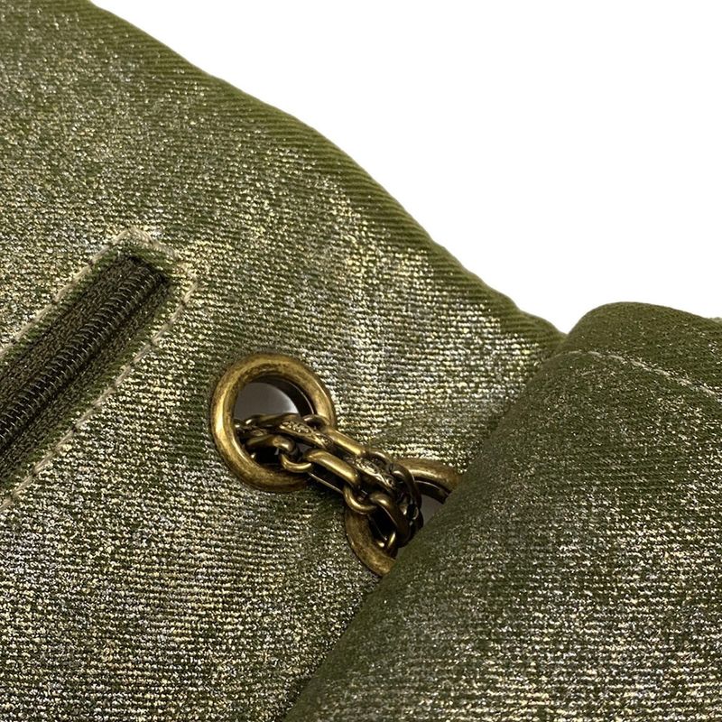 Chanel Shoulder Bag Deka Matelasse /255 Green Double Flap / Mademoiselle Chain