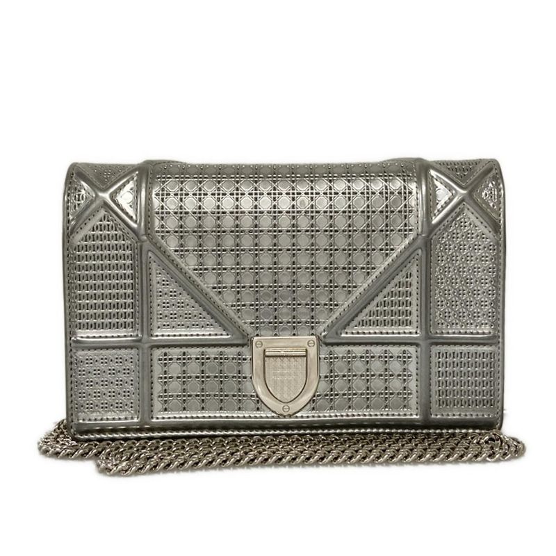 Dior/christian Dior Wallet Diorama Silver Chain Wallet Leather