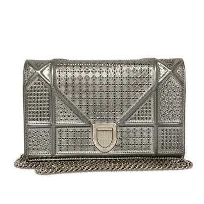 Dior/christian Dior Wallet Diorama Silver Chain Wallet Leather