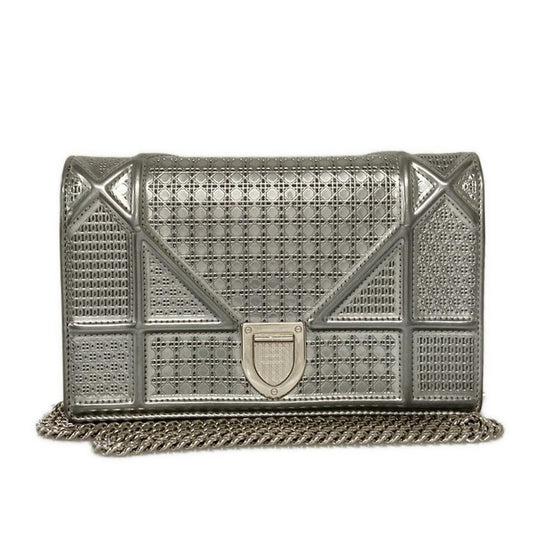 Dior/christian Dior Wallet Diorama Silver Chain Wallet Leather