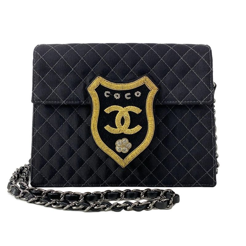 Chanel Shoulder Bag Mini Matelasse Black Chain Shoulder / Silver Hardware /