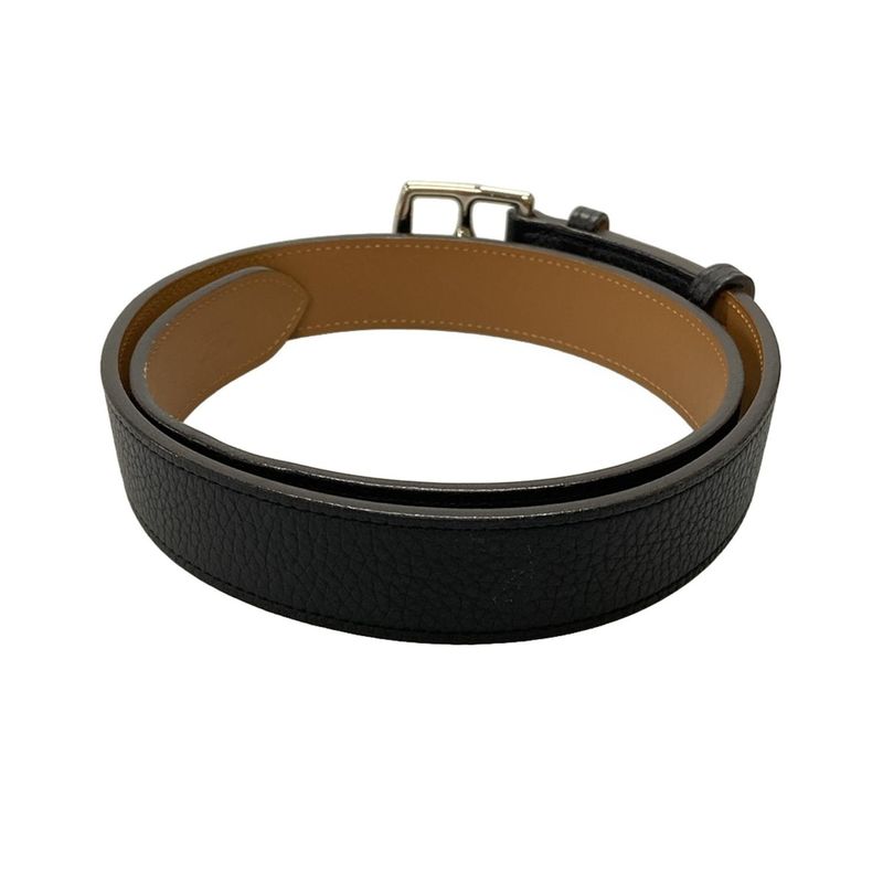 Hermes Belt Black Silver Hardware Leather