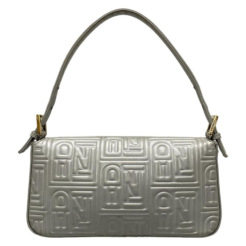 Fendi Handbag Mamma Bucket 8br600-ymu Silver Detachable Strap / Logo Embossed