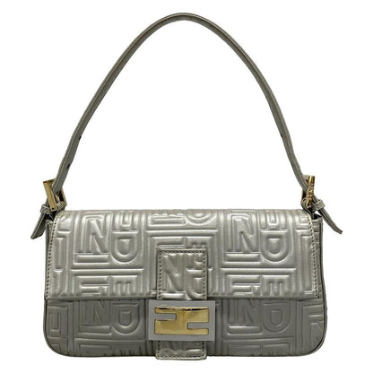 Fendi Handbag Mamma Bucket 8br600-ymu Silver Detachable Strap / Logo Embossed