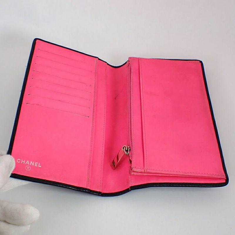 Chanel Cambon Line Black And Pink Long Wallet//b49-22