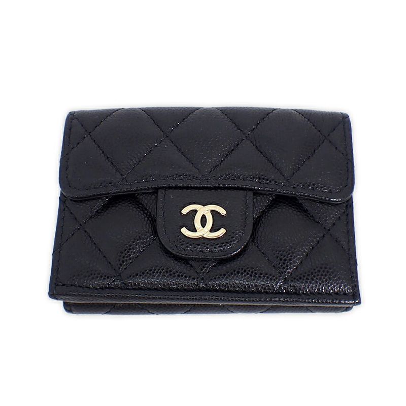 Chanel Caviar Skin Black Trifold Wallet//b49-21