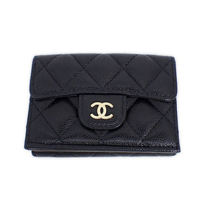 Chanel Caviar Skin Black Trifold Wallet//b49-21