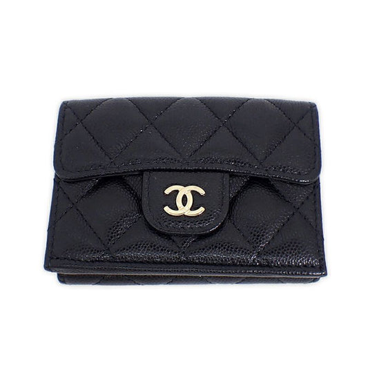 Chanel Caviar Skin Black Trifold Wallet//b49-21