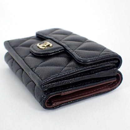 Chanel Caviar Skin Black Trifold Wallet//b49-21
