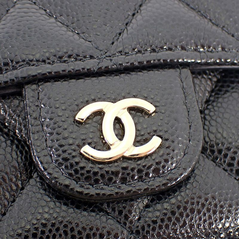 Chanel Caviar Skin Black Trifold Wallet//b49-21