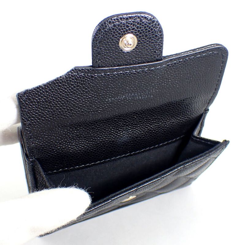Chanel Caviar Skin Black Trifold Wallet//b49-21