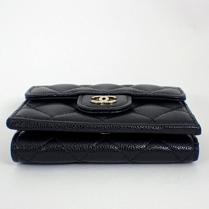 Chanel Caviar Skin Black Trifold Wallet//b49-21