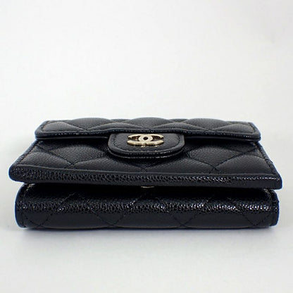 Chanel Caviar Skin Black Trifold Wallet//b49-21