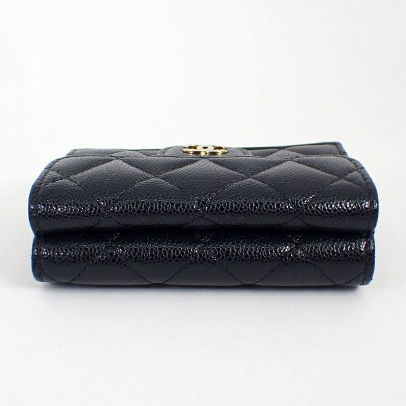 Chanel Caviar Skin Black Trifold Wallet//b49-21