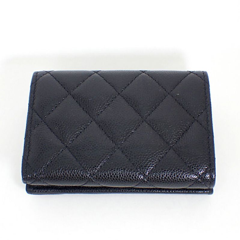 Chanel Caviar Skin Black Trifold Wallet//b49-21