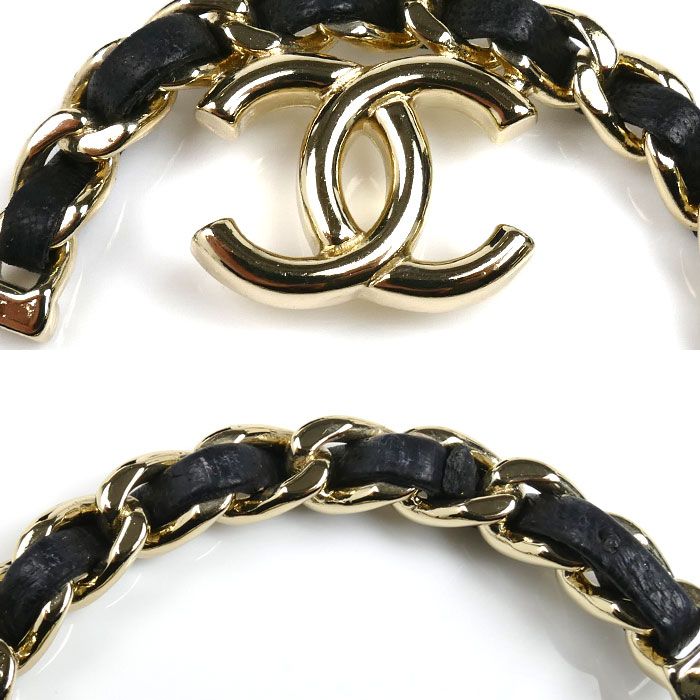 Chanel Leather Metal Coco Mark Hoop Earrings Ab7844 Ladies Pre-owned