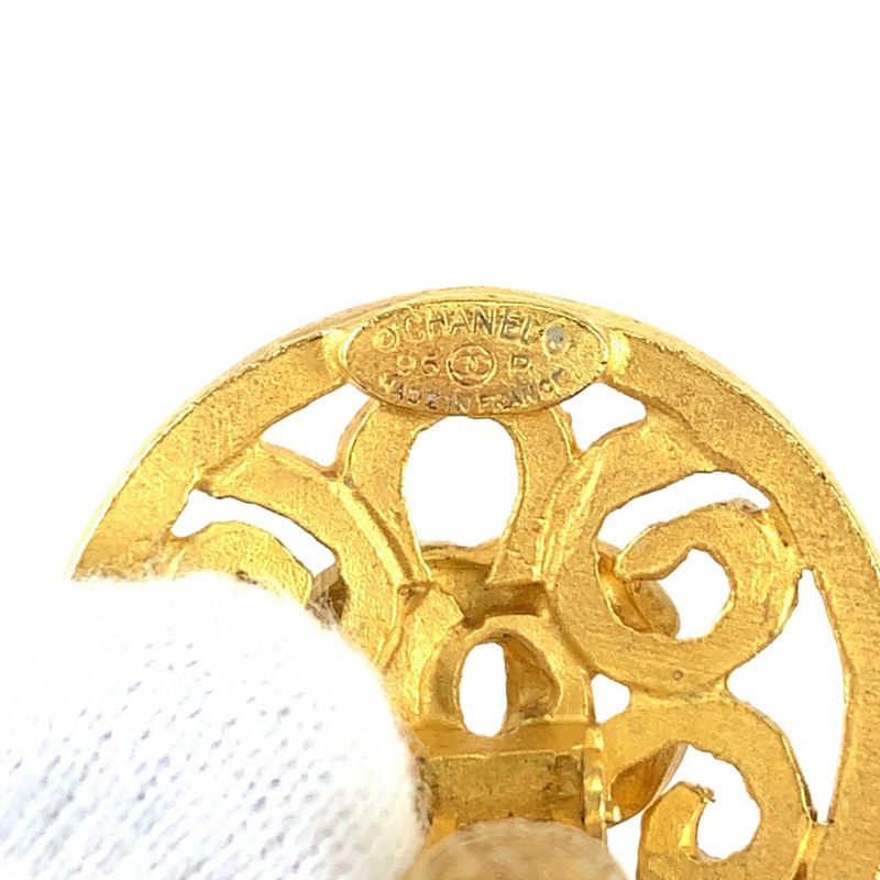 Chanel Vintage Coco Mark Stone Gold Red Blue Plated Earrings Swing Earrings