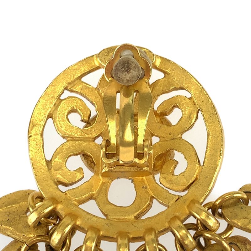 Chanel Vintage Coco Mark Stone Gold Red Blue Plated Earrings Swing Earrings