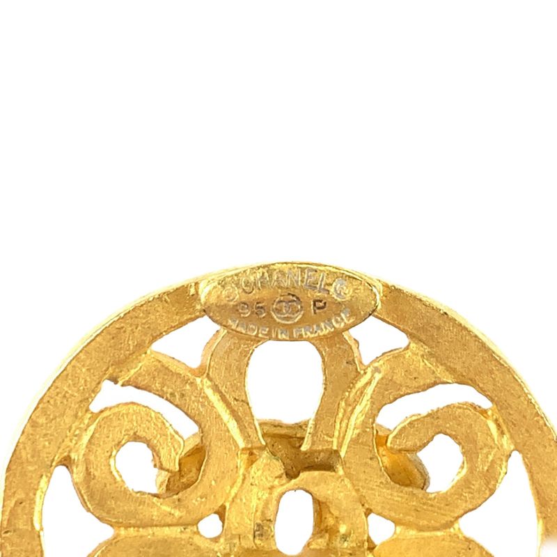 Chanel Vintage Coco Mark Stone Gold Red Blue Plated Earrings Swing Earrings