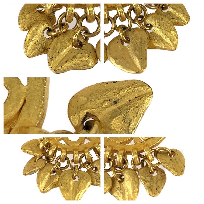 Chanel Vintage Coco Mark Stone Gold Red Blue Plated Earrings Swing Earrings