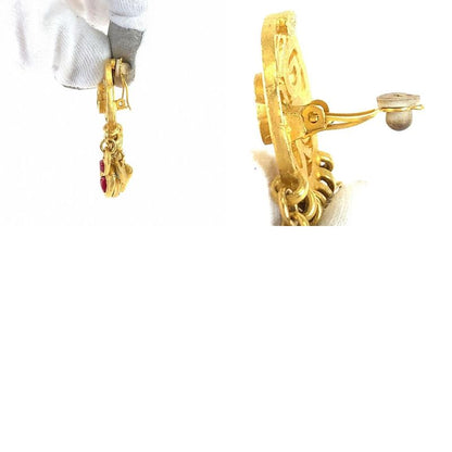 Chanel Vintage Coco Mark Stone Gold Red Blue Plated Earrings Swing Earrings