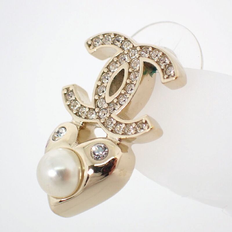 Chanel Coco Mark Faux Pearl Rhinestone Earrings One Side//j39-1