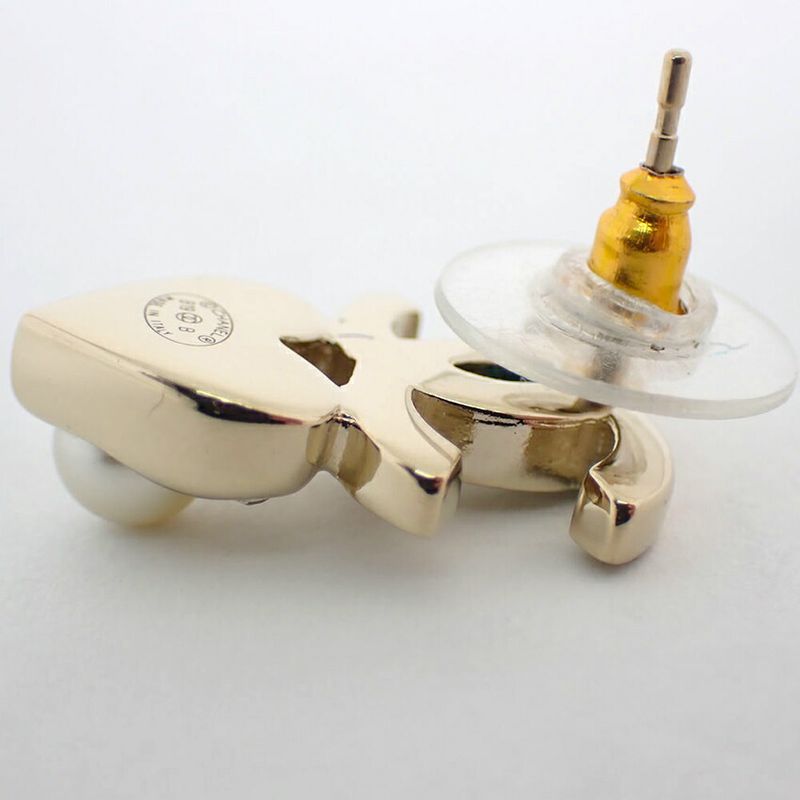 Chanel Coco Mark Faux Pearl Rhinestone Earrings One Side//j39-1