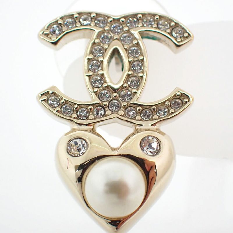 Chanel Coco Mark Faux Pearl Rhinestone Earrings One Side//j39-1