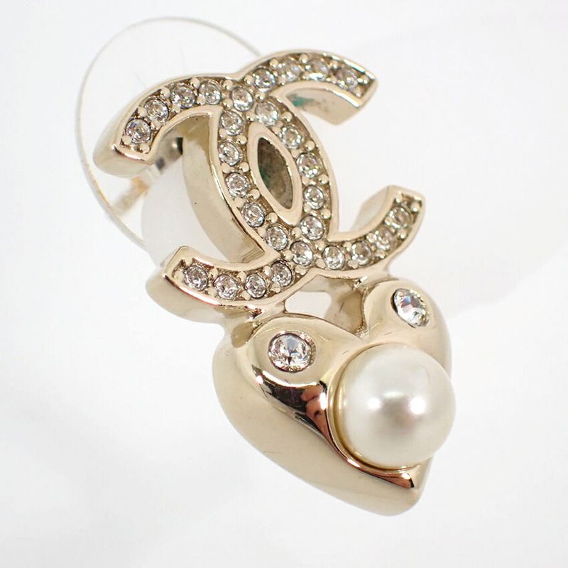 Chanel Coco Mark Faux Pearl Rhinestone Earrings One Side//j39-1