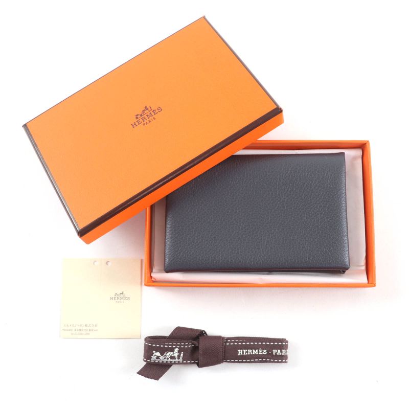 Hermes Calvi Grimayer Evercolor Silver Hardware Card Case Engraved W With Box