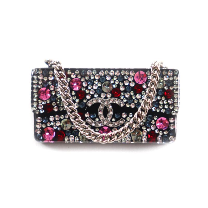 CHANEL Abf618 Coco Mark Colorful Strass Chain Bag Motif Brooch Multi With Box