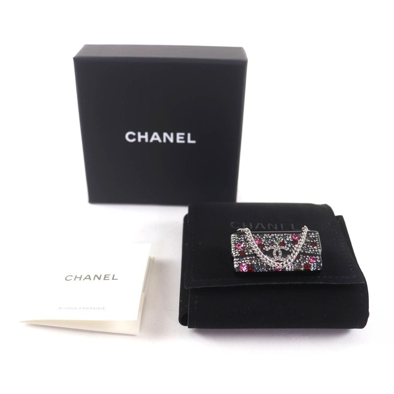 CHANEL Abf618 Coco Mark Colorful Strass Chain Bag Motif Brooch Multi With Box