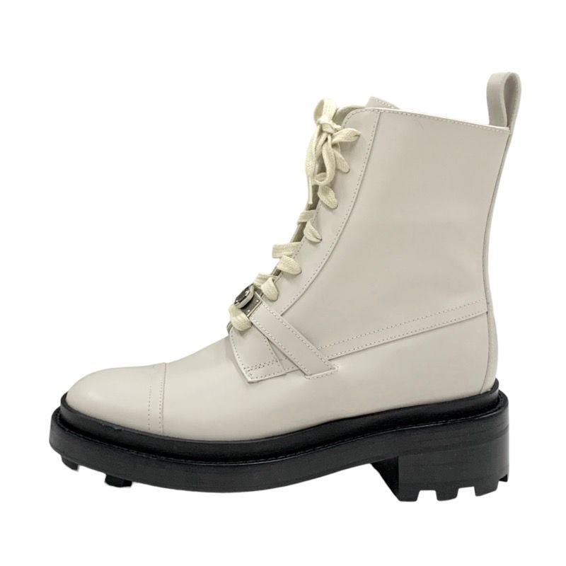 Hermes Funk Boots Short Boots Shoes Leather Beige Kelly Hardware Lace-up