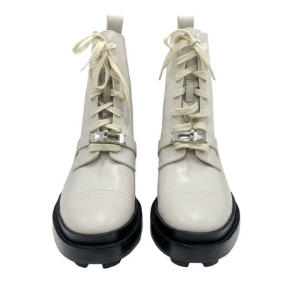 Hermes Funk Boots Short Boots Shoes Leather Beige Kelly Hardware Lace-up
