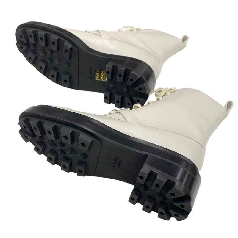 Hermes Funk Boots Short Boots Shoes Leather Beige Kelly Hardware Lace-up