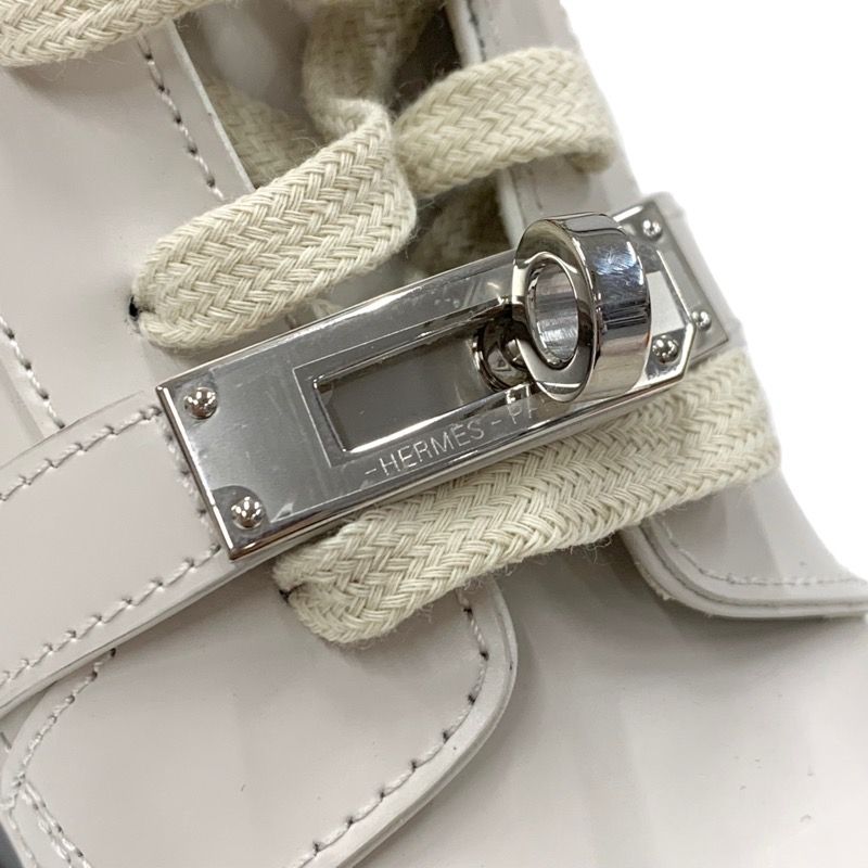 Hermes Funk Boots Short Boots Shoes Leather Beige Kelly Hardware Lace-up