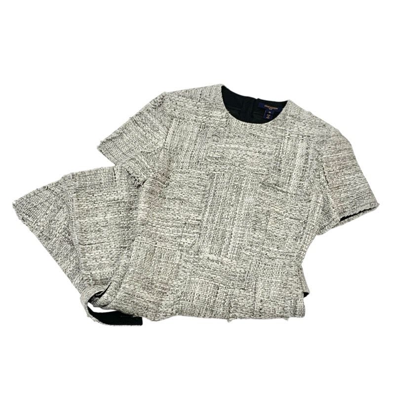 Louis Vuitton Dress Cotton Gray Silver Tweed Short Sleeve 22 SS