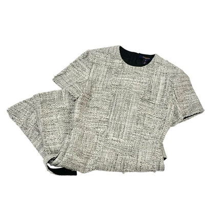 Louis Vuitton Dress Cotton Gray Silver Tweed Short Sleeve 22 SS