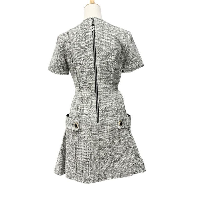 Louis Vuitton Dress Cotton Gray Silver Tweed Short Sleeve 22 SS
