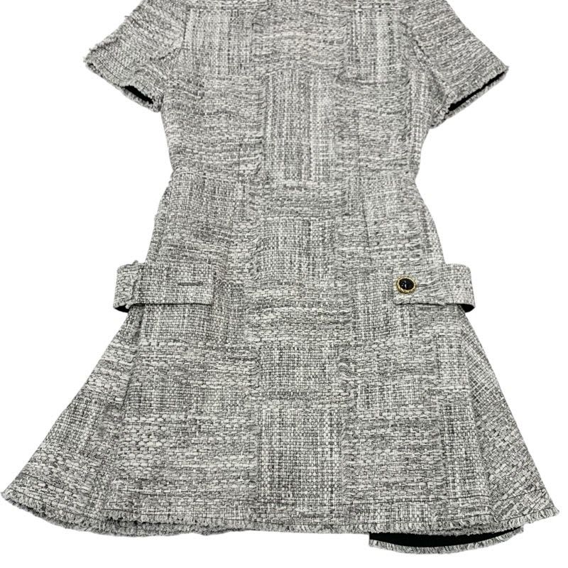 Louis Vuitton Dress Cotton Gray Silver Tweed Short Sleeve 22 SS