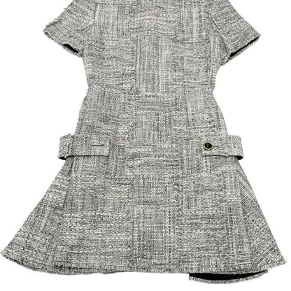 Louis Vuitton Dress Cotton Gray Silver Tweed Short Sleeve 22 SS