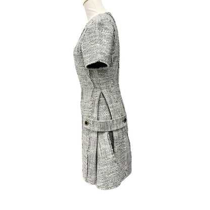 Louis Vuitton Dress Cotton Gray Silver Tweed Short Sleeve 22 SS