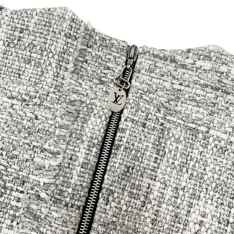 Louis Vuitton Dress Cotton Gray Silver Tweed Short Sleeve 22 SS