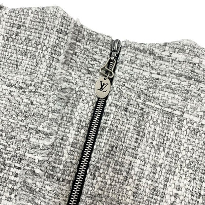 Louis Vuitton Dress Cotton Gray Silver Tweed Short Sleeve 22 SS