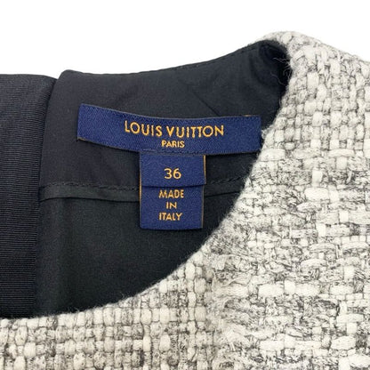 Louis Vuitton Dress Cotton Gray Silver Tweed Short Sleeve 22 SS