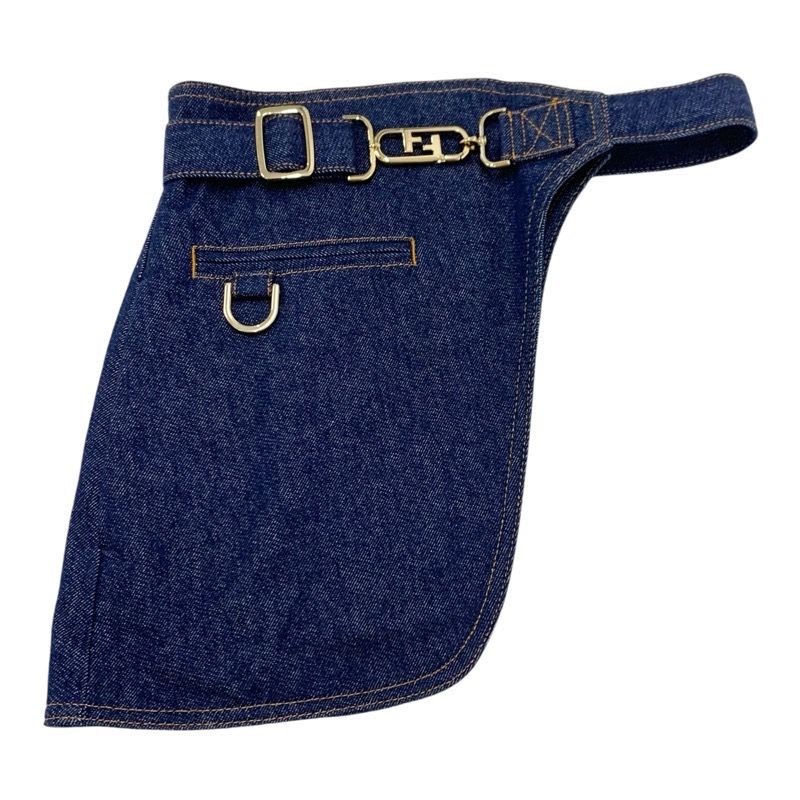 Fendi Dress Cotton Blue Gold Denim Belt Half Sleeve