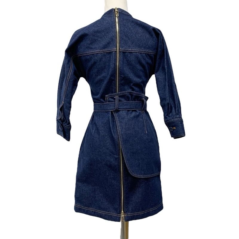 Fendi Dress Cotton Blue Gold Denim Belt Half Sleeve