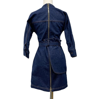Fendi Dress Cotton Blue Gold Denim Belt Half Sleeve