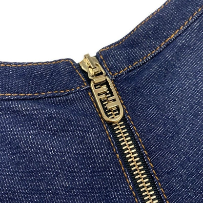 Fendi Dress Cotton Blue Gold Denim Belt Half Sleeve