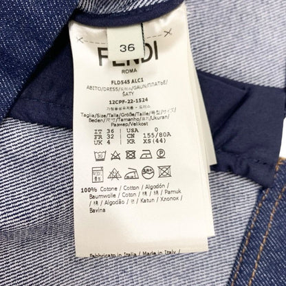Fendi Dress Cotton Blue Gold Denim Belt Half Sleeve
